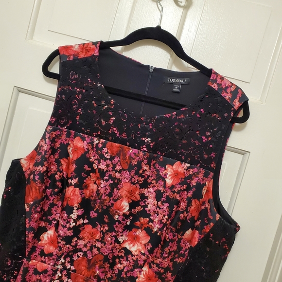 Roz & Ali red & black floral with lace fit and flare dress size 18 - Picture 2 of 11